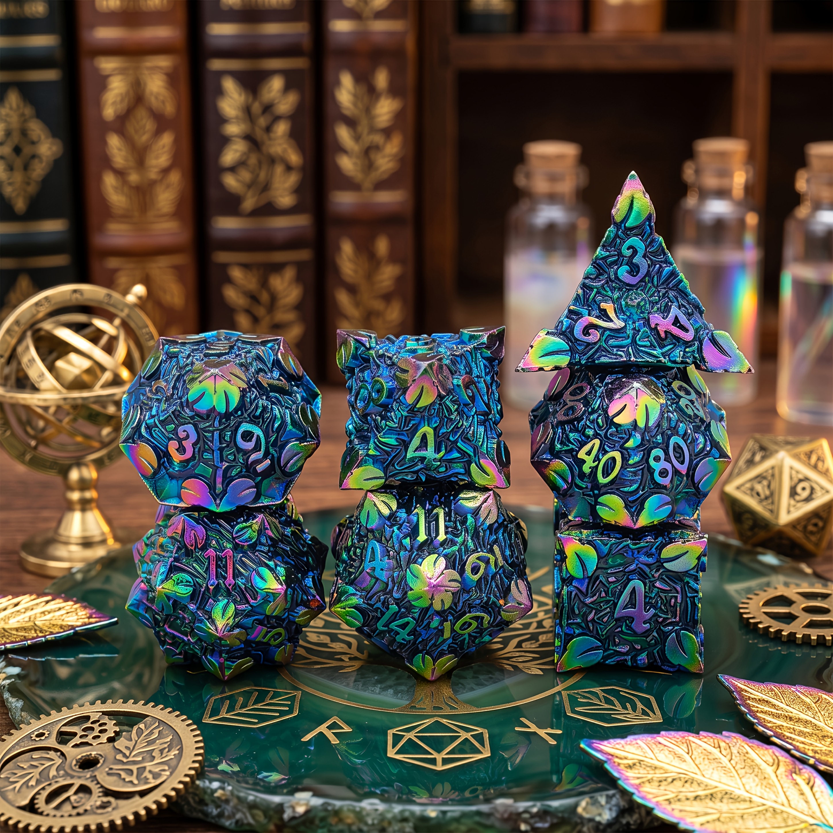 7pcs Solid Leaf Metal Dice Set